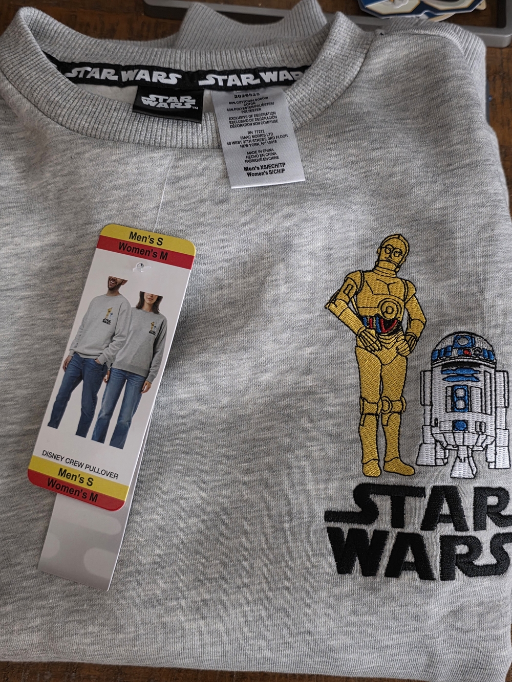 Star Wars Light Gray Crewneck Sweatshirt with C-3PO & R2-D2 Embroidery